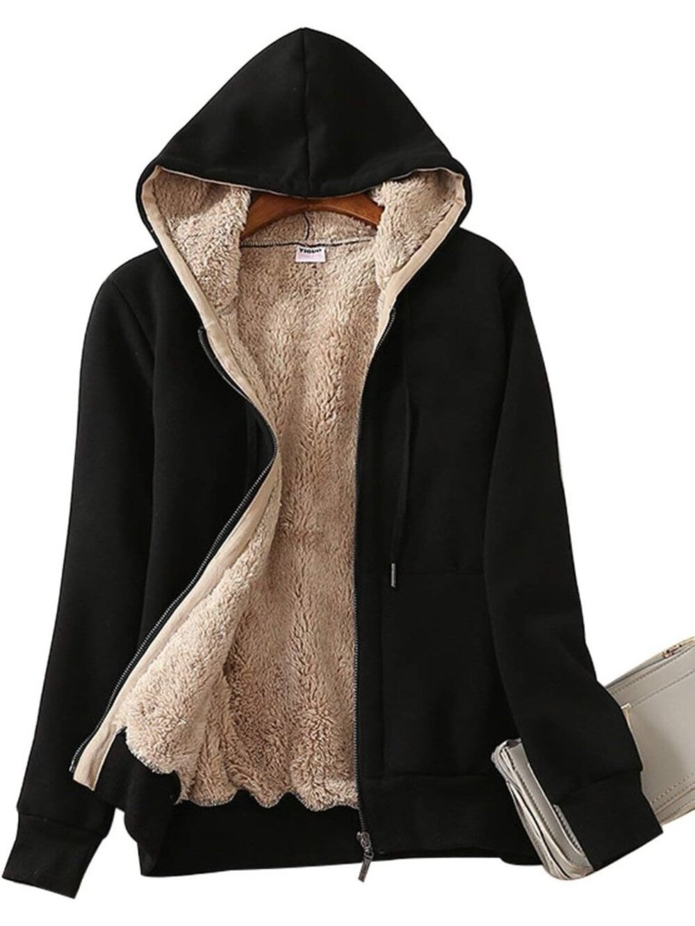 〽️Women's Black Casual Full Zip Up Sherpa Lined Hoodie Sweatshirt Jacket Coat